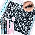 Wispy Lash Clusters Kit Natural Eyelash Extension Kit D Curly Lashes Cluster Eyelash Extensions 10-18MM Individual Lashes Kit With Lash Bond and Seal and Lash Remover 180Pcs DIY Lash Extension Kit