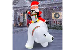 RUCHULOVE 9 Foot Christmas Inflatables Outdoor Decorations, Blow Ups Archway with Santa Claus, Snowman and Bell Wreath with 7 Built-in LED Lights for Outside Yard Decoration, Clearance (6FT Xmas Polar Bear)