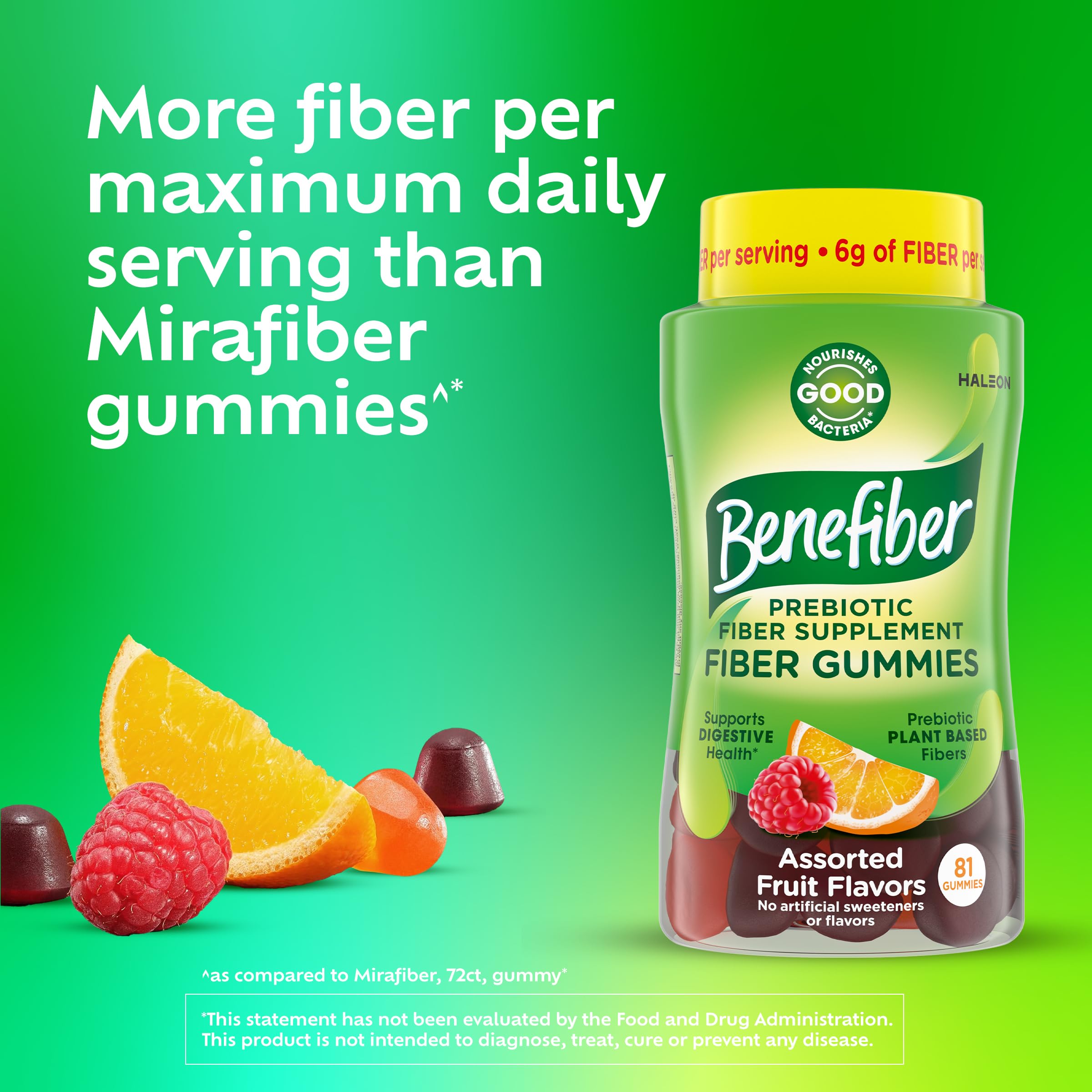 Benefiber Prebiotic Fiber Supplement Gummies for Digestive Health, Assorted Fruit Flavor - 81 Count