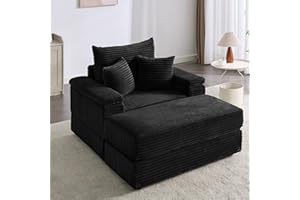 Neylory Oversized Chaise Lounge Chair Indoor with Ottoman, Reclining Chair Chaise Lounge Sofa, Comfy Recliner Sleeper Chair Upholstered Corduroy Couch for Living Room, Cozy Chaise Black (42.5")
