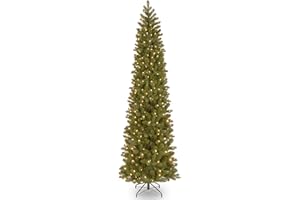 National Tree Company Pre-Lit 'Feel Real' Artificial Slim Downswept Christmas Tree, Green, Douglas Fir, Dual Color LED Lights, Includes PowerConnect and Stand, 9 feet