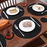 Pauwer Round Placemats and Coasters Set of 6 Black Non Slip Heat Resistant view 8