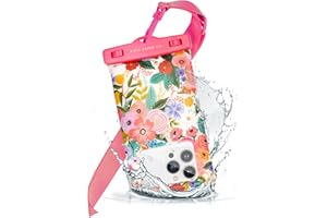 CASE-MATE Rifle Paper Co. IP68 Floating Waterproof Phone Pouch/Case (Regular Size) Floating Waterproof Phone Case - iPhone 16 Pro Max/iPhone 15 Pro Max/14 Pro/13/12/S24 - Detachable Lanyard - Garden Party Blush