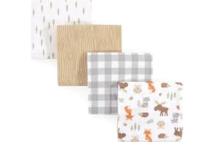 Hudson Baby 4 Piece Flannel Receiving Blanket, Woodland, One Size