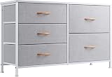 Nicehill Tall Chest of Drawers Fabric Dresser 5 Drawers Grey White view 1