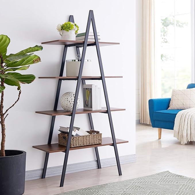Glitzhome 4Tier Wood Ladder Bookcase Modern A Frame Ladder Display Shelf A Shape