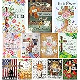 Christian Seasonal Garden Flags Set of 12 Double Sided 12 x 18 Inch Cross Yard Flags, Small Flags for Outside, Fall Winter Easter Christmas Outdoor Flags, Holiday Garden Flags for All Seasons ﻿