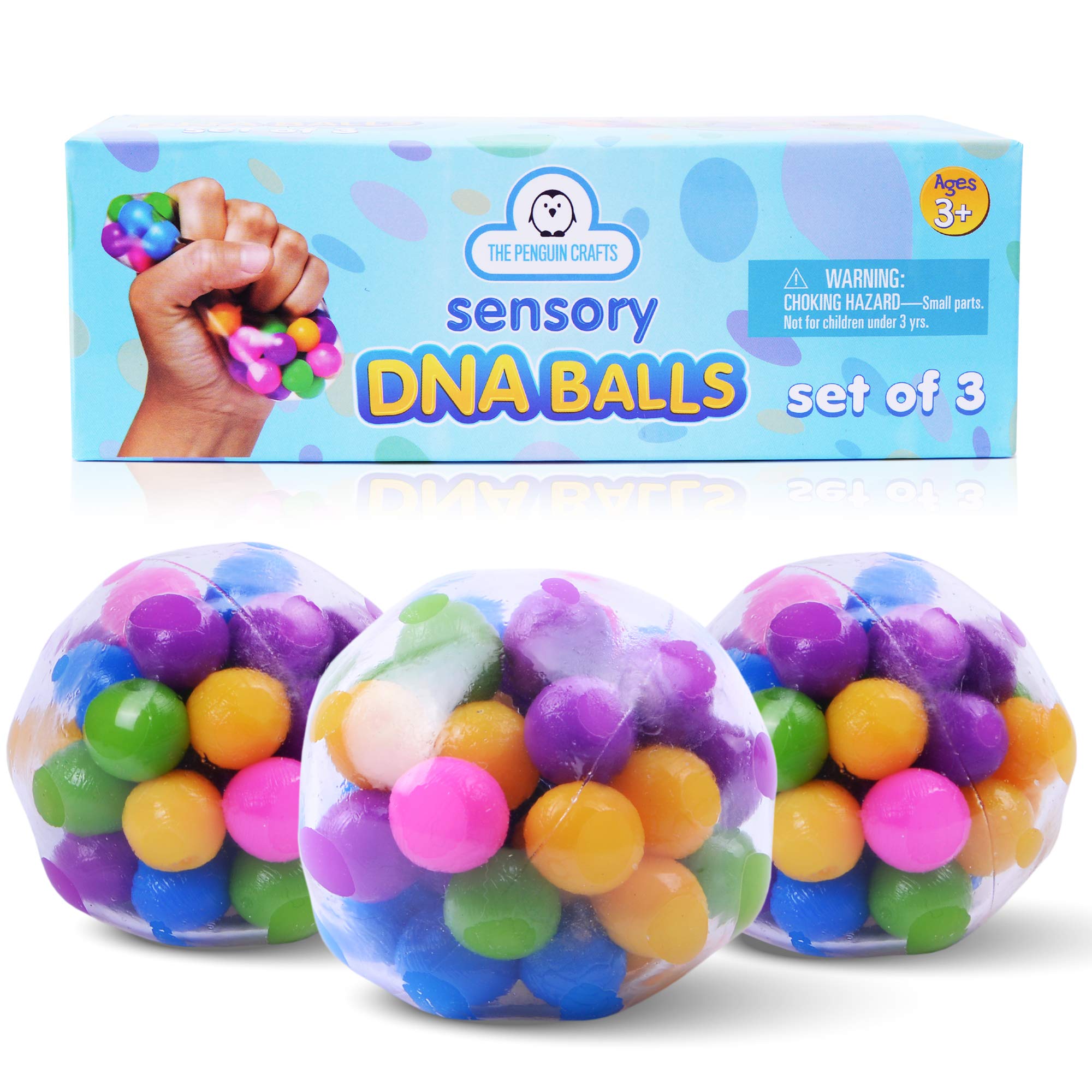 DNA Stress Balls Toys Set for Kids and Adults – 3-Pack Stress-Relief DNA Sensory Balls Toy – Clear Silicone Sensory Squeeze Balls for Stress-Relief and Better Focus – Sensory Squishy Stress Balls