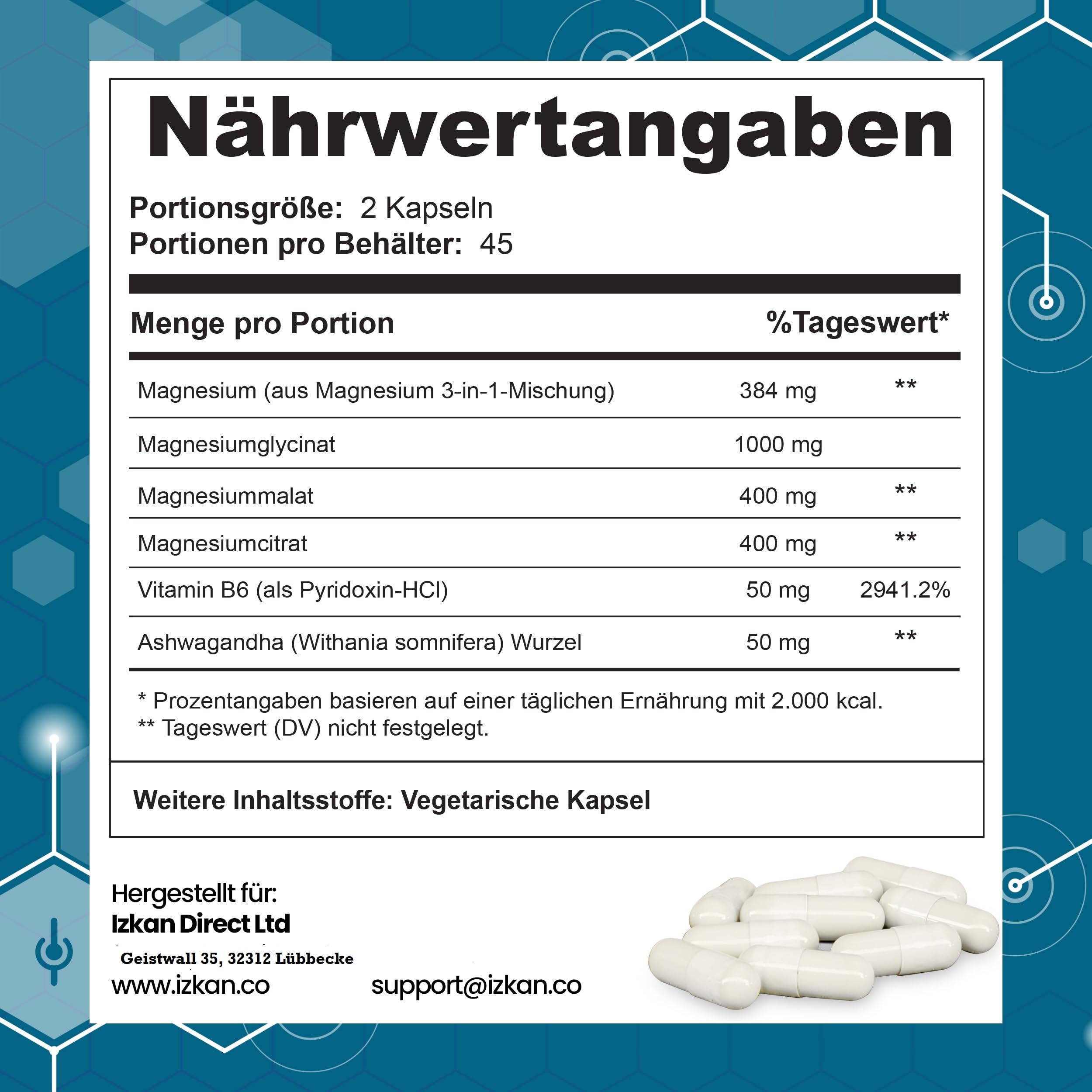 Magnesium Glycinat 5-in-1 Komplex – 1800 mg als Bisglycinat, Citrat & Malat | 384 mg Elementares Magnesium | Mit Ashwagandha & Vitamin B6 | Für Schlafqualität, Muskeln & Immunsystem | 90 Vegane Kapsel 2