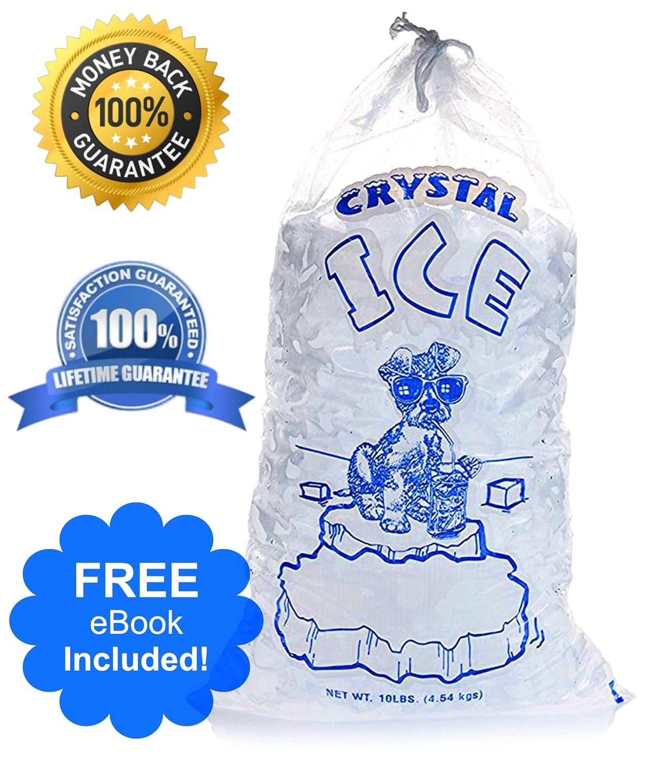 Crystal Clear Commercial Ice Bags with Drawstring (10 lb or 20 lb) Extra STRONG, Reusable