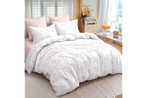 Bildenly Twin Comforter Set White - Pink Bow & Floral Quilt Bedding Set 2 Pieces, Comforter Set Twin Size, Soft & Lightweight