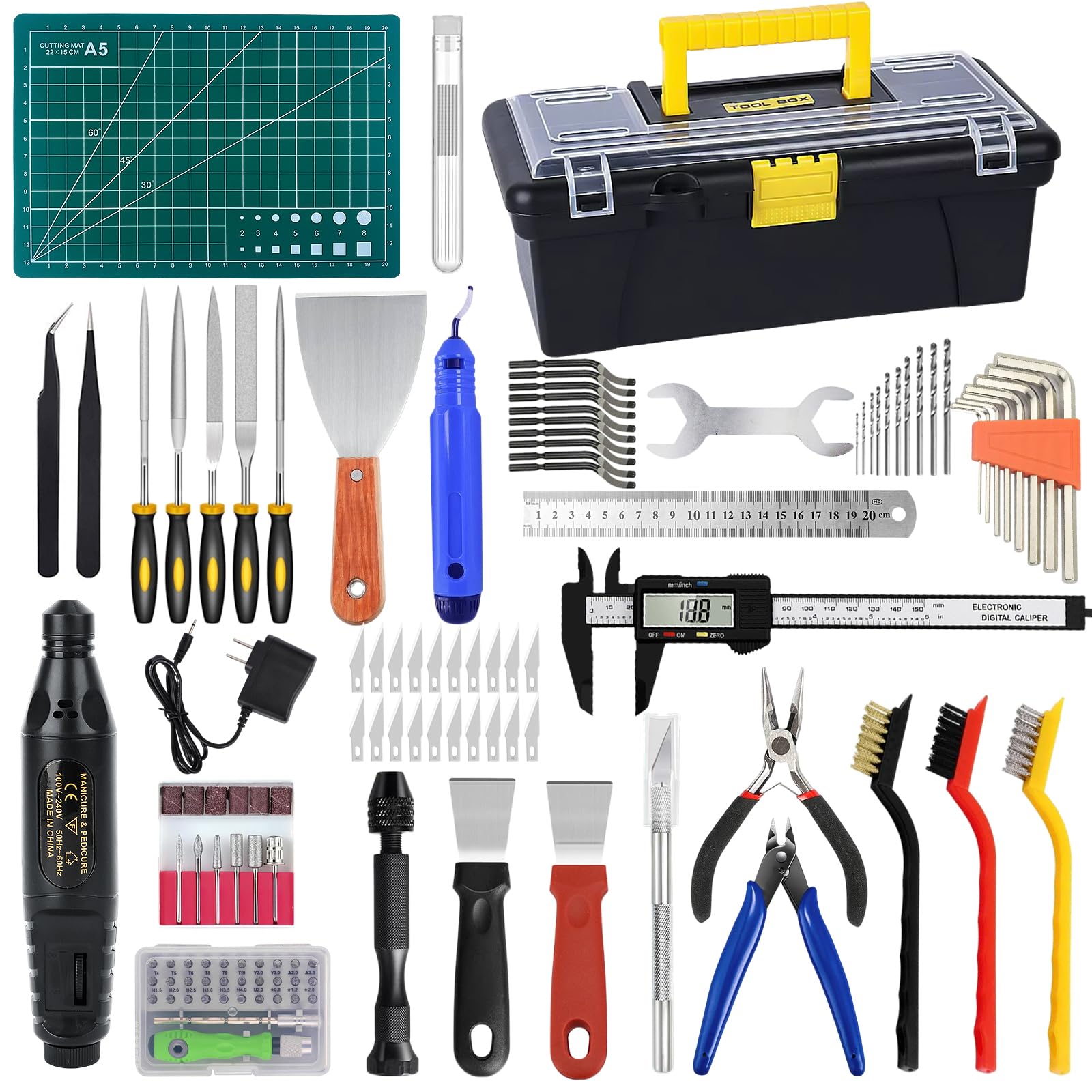 Photo 1 of 135PCS 3D Printer Tools & Accessories Kit,3D Printing Tool Set with Tool Box,3D Printer Accessory Including Nozzle Cleaning Kit,Electric Polishing Machine,Deburring Tool,Sanding Pens,Deburring Kit