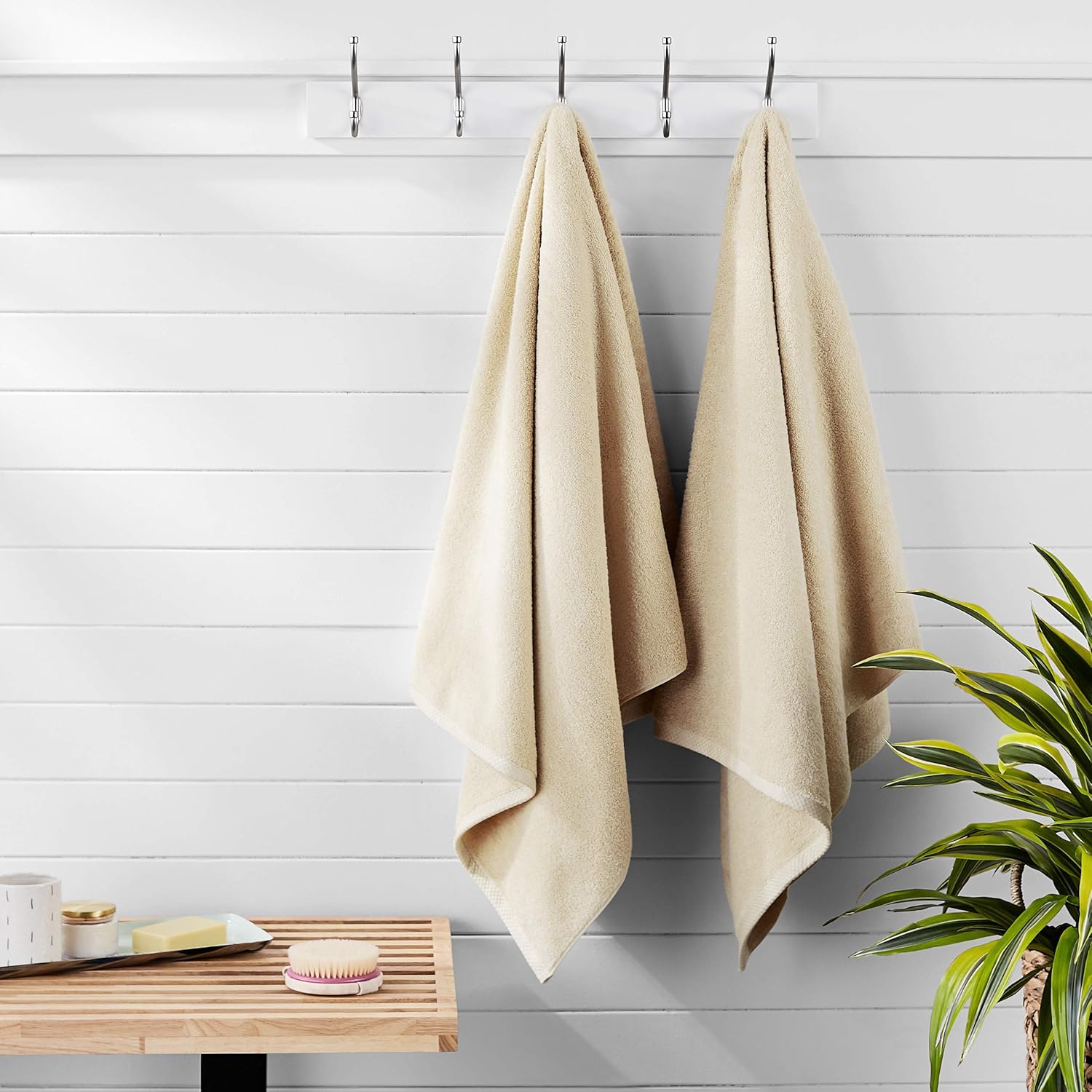Basics Quick-Dry, Luxurious, Soft, 100% Cotton Towels, Linen - Set of 2 Bath Towels: Home & Kitchen