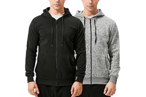 TEX2FIT 2-Pack Zip Up Hoodies for Men, Fleece Full Zip Hoodie Sweatshirt (2pcs Set)