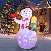 YOUBEMAGIC 5FT H Lovely Christmas Inflatable Snowman,Blow Ups Snowman with Upgrade Rotating Build-in Colorful LED Lights for Yard Garden Lawn Indoor Outdoor Christmas Decorations