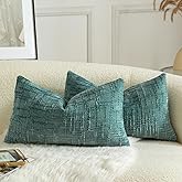 MANDIOO Pack of 2 Soft Chenille Textured Throw Pillow Covers Lumbar Accent Solid Decorative Cushion Cover Cozy Farmhouse Pillow Case for Couch Sofa Bed Living Room 12x20 Inch Teal