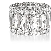 BriLove Wedding Bridal Elegant Crystal Double Row Rhinestones Marquise Cluster Stretch Bangle Bracelet for Bride