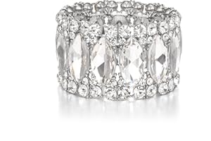 BriLove Wedding Bridal Elegant Crystal Double Row Rhinestones Marquise Cluster Stretch Bangle Bracelet for Bride