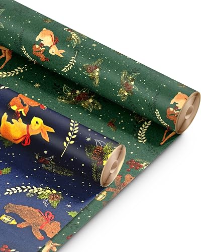Kraft & Co Christmas Wrapping Paper Rolls 2 Pack 44.5cm x 25m 100gsm
