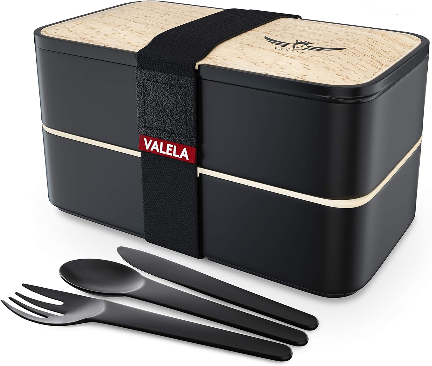 VALELA Lunchbox -Praktische Bento Box für den Transport von Mahlzeiten - Design Brotdose für die Schule und Arbeit für Kinder & Erwachsene - 3 teiligem Besteck+ E-Book