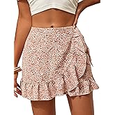 MakeMeChic Women's Boho Floral Wrap Mini Shorts Ruffle Elastic Waist Tie Skorts 2026 Summer Beach Vacation Shorts