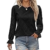 LOMON Lace Long Sleeve Tops for Women 2025 Eyelet Blouses Dressy Casual Crewneck Embroidered Shirts with Lining