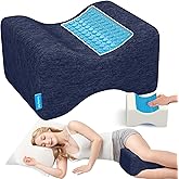 ComfyInLove Knee Pillow for Side Sleepers with Cooling Gel, Memory Foam Elevation Pillow for Spine Aligning, Sciatica, Back, Hip, Knee, Ankle Pain, Blue/Plus