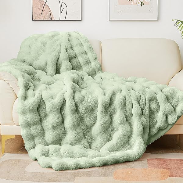LATEPIS SOFT FAUX FUR BLANKET BUBBLE TWIN SIZE...
