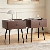Nightstand Set of 2 with Single Drawer,Leather Side Table,Modern Bedside Table with Metal Legs for Bedroom,Small Accent End T