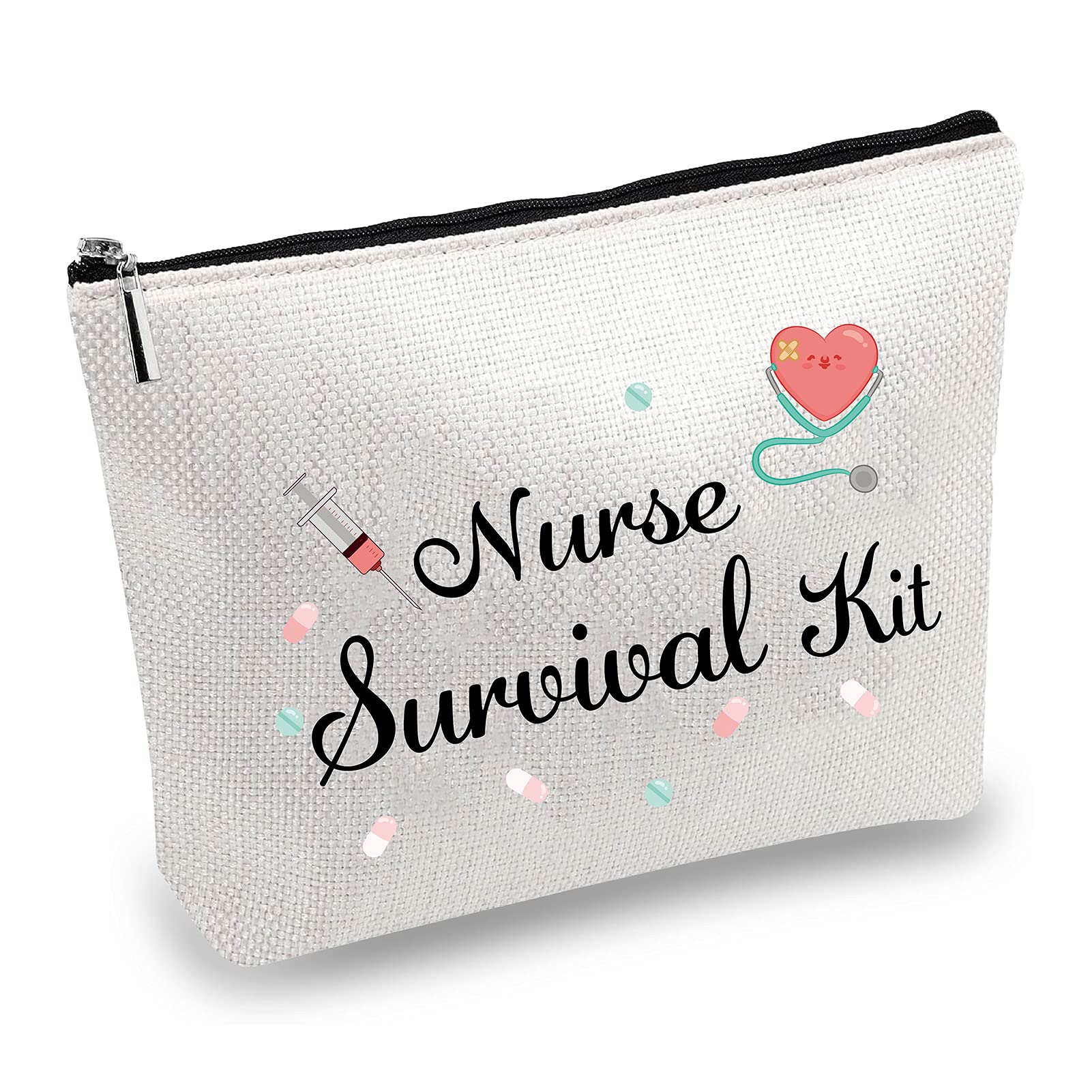 CREATCABIN Nurse Survival Kit Bag Cosmetic Multi-Purpose Makeup Bag Canvas Pen Case Toiletry Funny Travel Bag with Zipper School Supplies Gifts Canvas for Nursing Student Practitioner Gift 10 x 7inch
