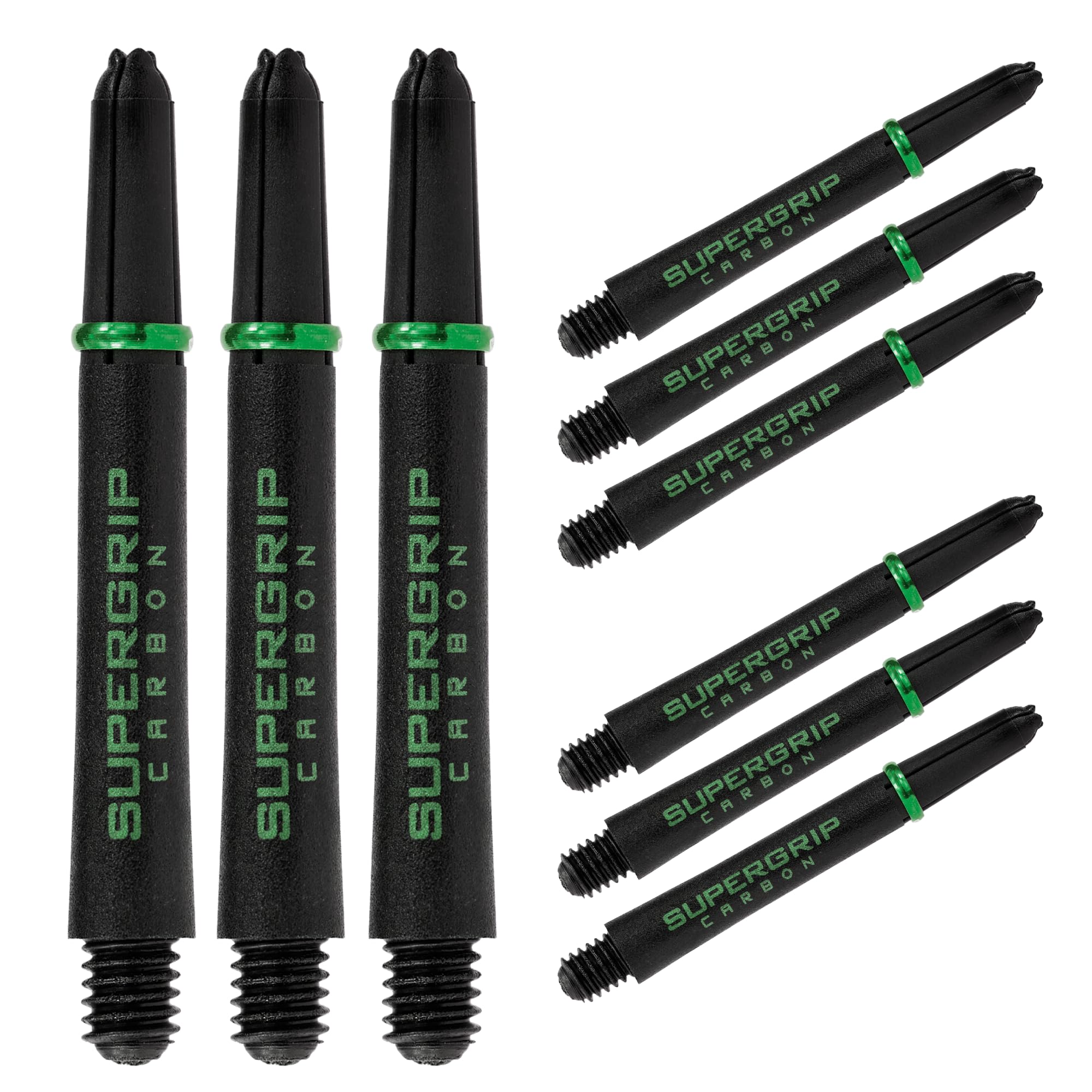 Harrows Darts 3 x Sets of SuperGrip Carbon Dart Stems - 9 Dart Shafts in Total - Available in 3 sizes - Tough Carbon Composite - Midi Green