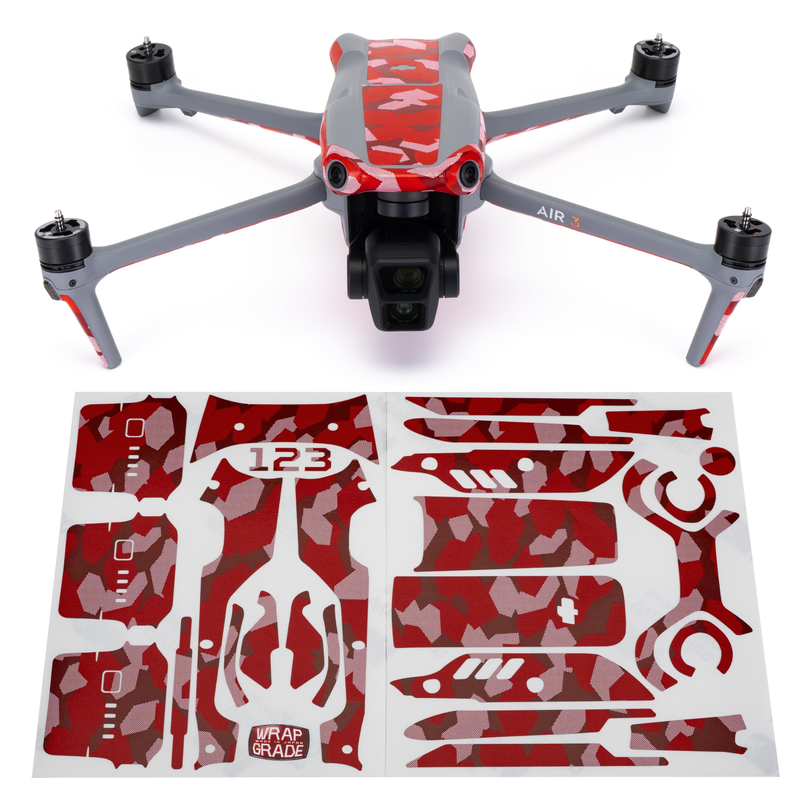 WRAPGRADE Skin Stickers compatible with DJI Air 3 | Accent Color (SUPER RED DOT CAMO)