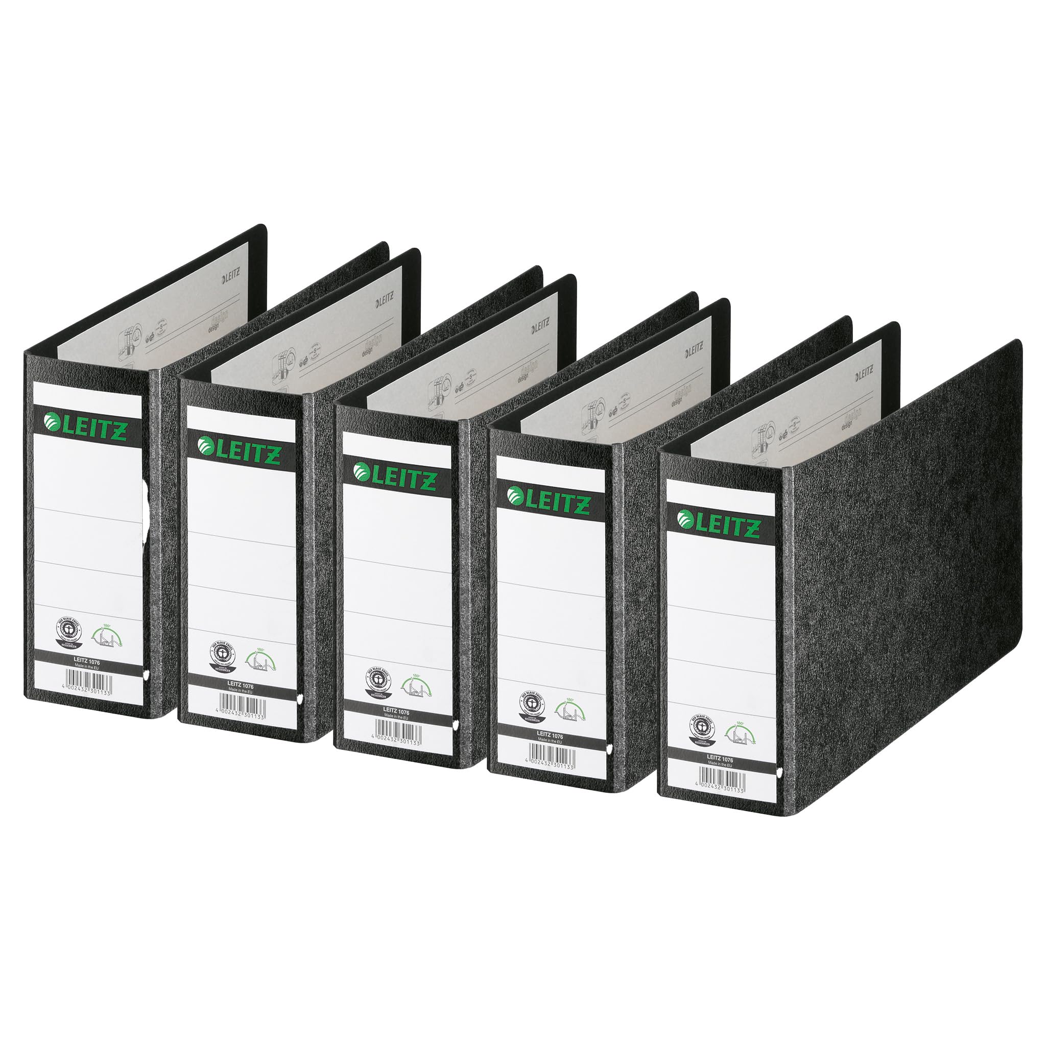 Leitz Board Lever Arch File Oblong Landscape 77mm Spine A5 Black Ref 1076-00-95 [Pack of 5]