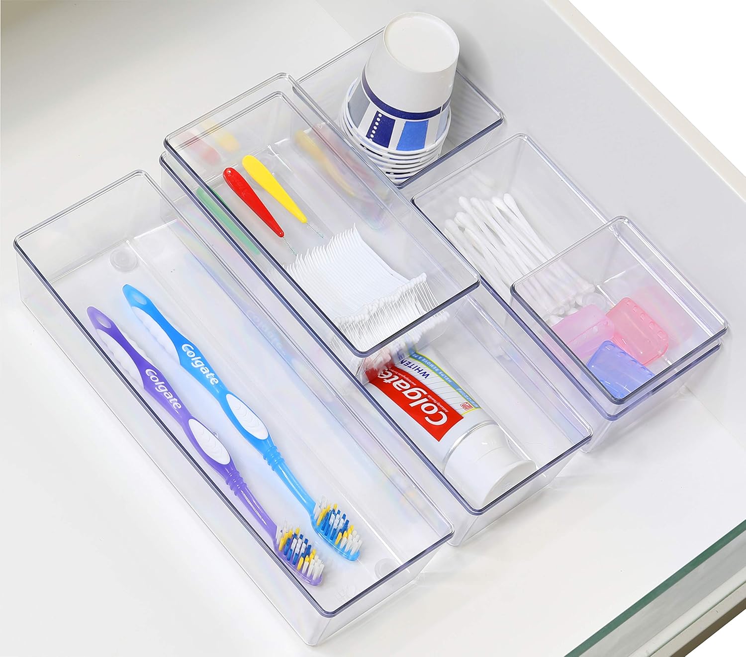 6 Pack - Simple Houseware Clear Plastic Desk Drawer Organizers: Home Improvement