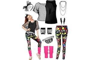 CICOCI 80s 90s Outfit For Women Neno Party Fishnet Top1980s Costume with 80s Accessories Set Retro Party Leg Warmers Headband