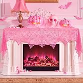 Irenare 1 Pcs Pink Halloween Mantel Scarf Decoration Indoor Lace Spider Web | Halloween Pink Spiderwebs Mantel Cover, Pinkoween Fireplace Decor, Large Size18 x 96 Inch, Duarable Gauze Fabric