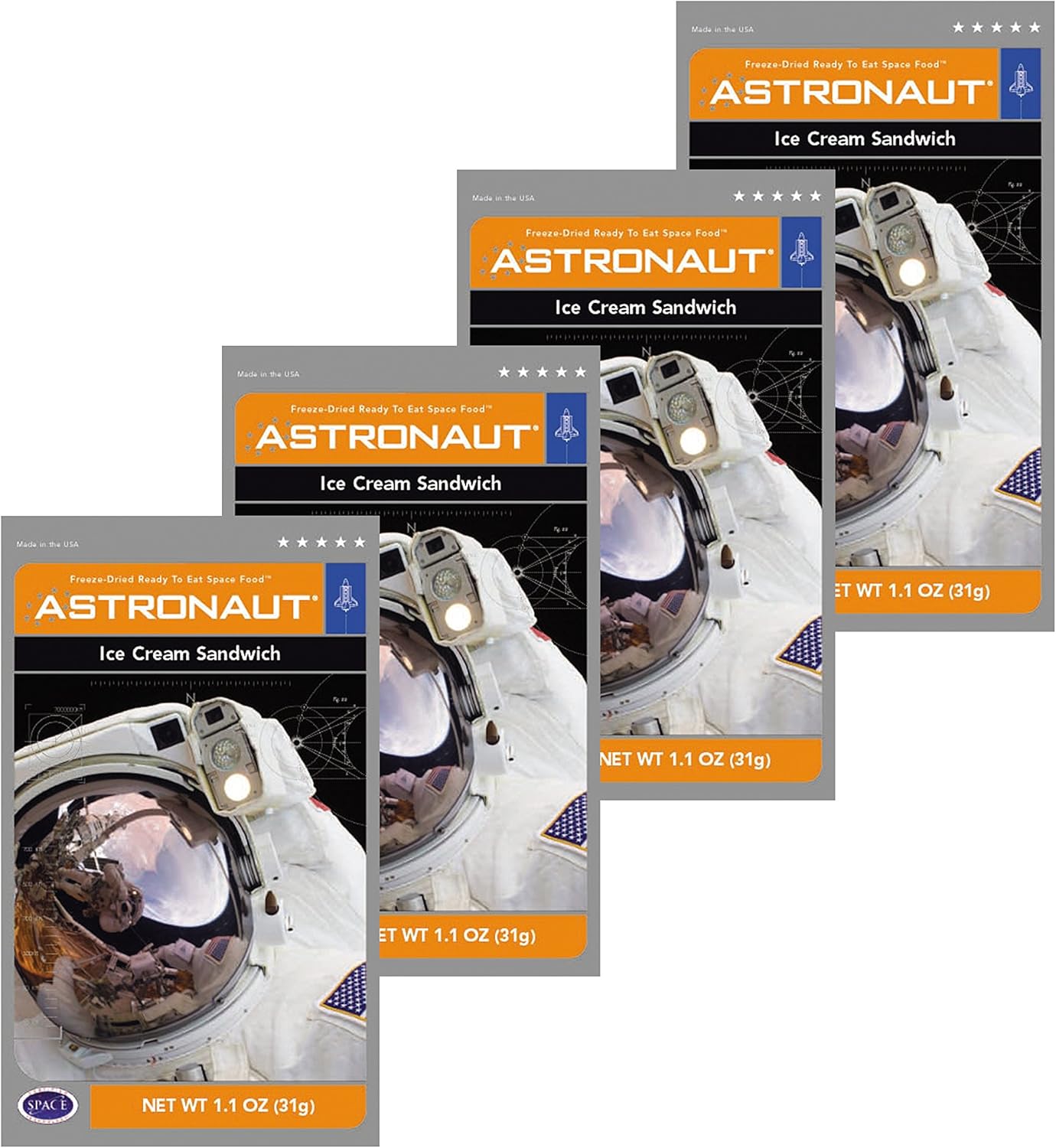 Astronaut Ice Cream Sandwich Freeze Dried Food 4 Packs, FreezeDried