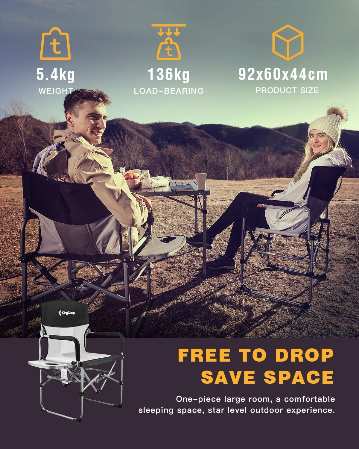 kingcamp heavy duty compact camping folding mesh chair with side table and handle