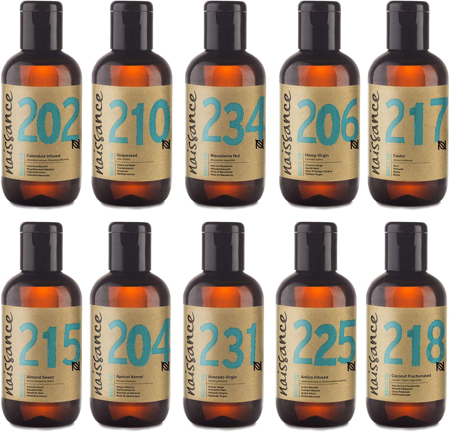 Naissance Favourite Top Ten Carrier Oils 100ml Bundle Set - 10 x 100ml Carrier Oils for DIY Beauty and Skincare