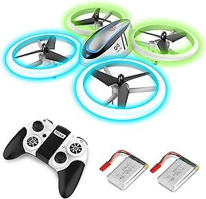 Q9 Drones for Kids,RC Drone with Altitude Hold and Headless Mode,Quadcopter with Blue & Green Lights,Propellers Full Protect and Double Batteries,Easy to Fly Gift Toy for Boys and Girls