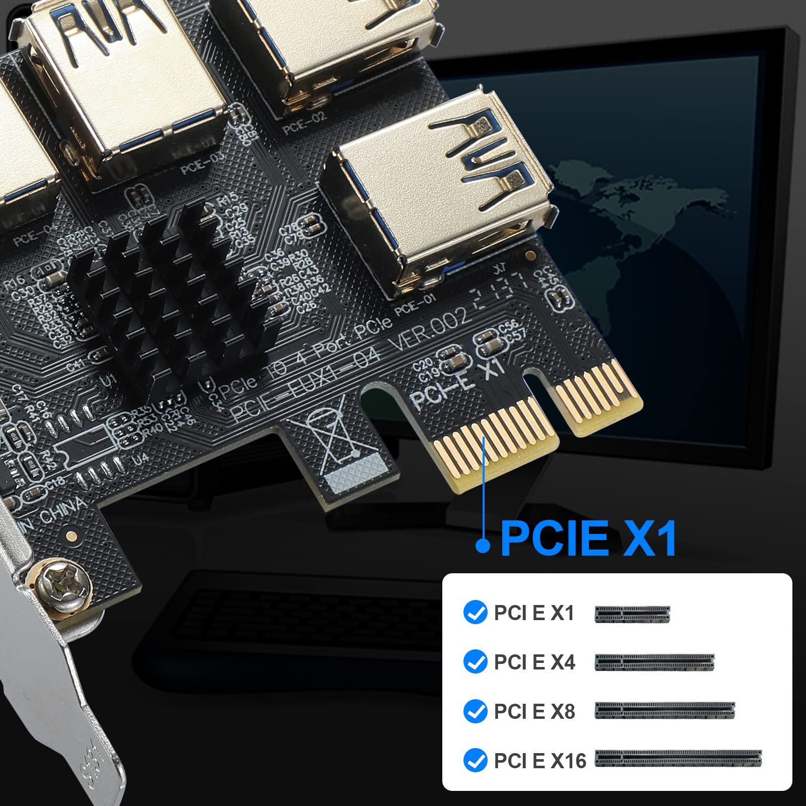 Pci4 Riser Cable Multiple Gpu Mua PCIe Splitter 1 to 4 Multiplier Riser Card, PCI Express X1 ...