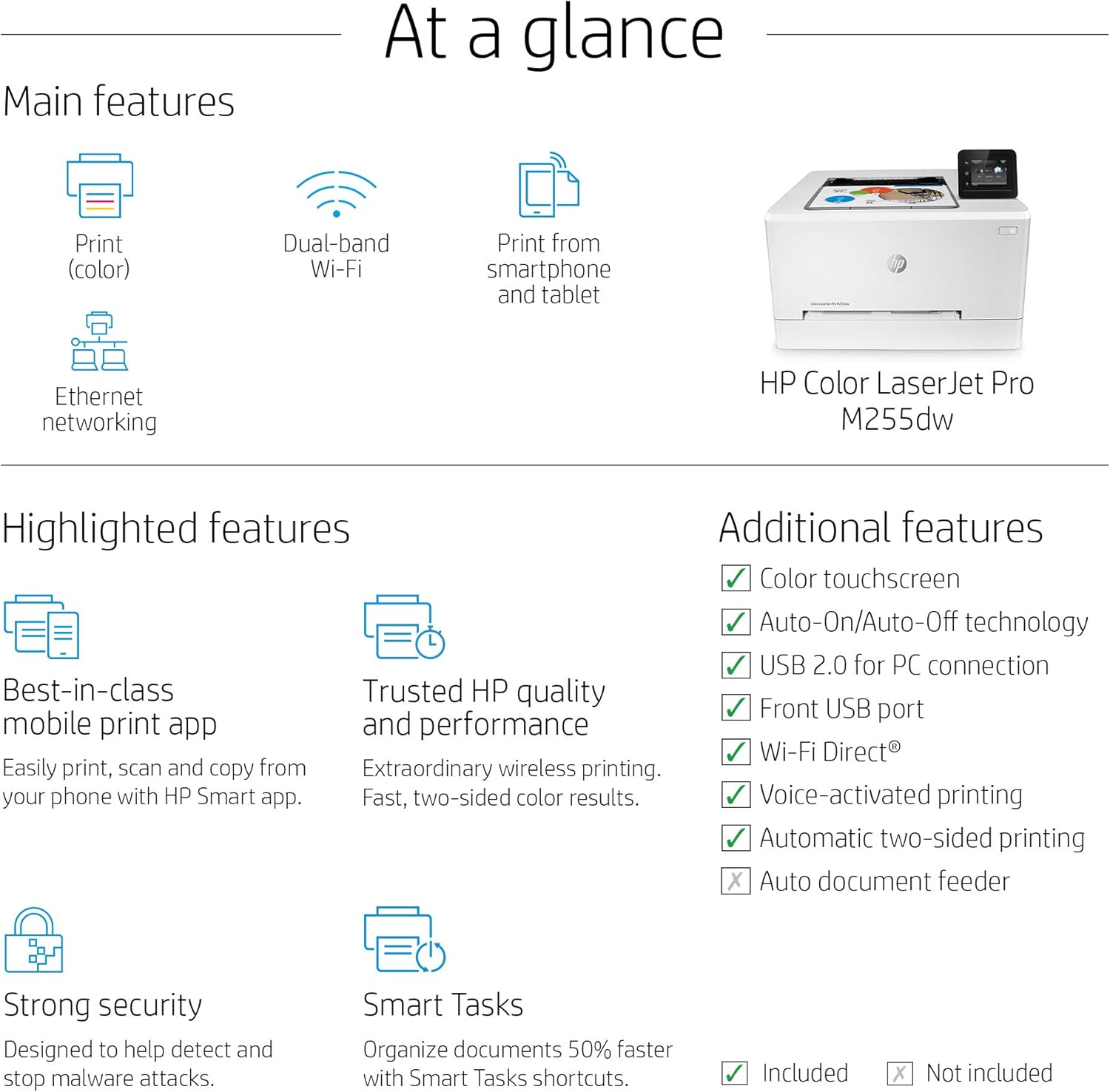 HP Color LaserJet Pro M255dw Wireless Laser Printer, Remote Mobile Print, Duplex Printing, Works with Alexa (7KW64A): Electronics