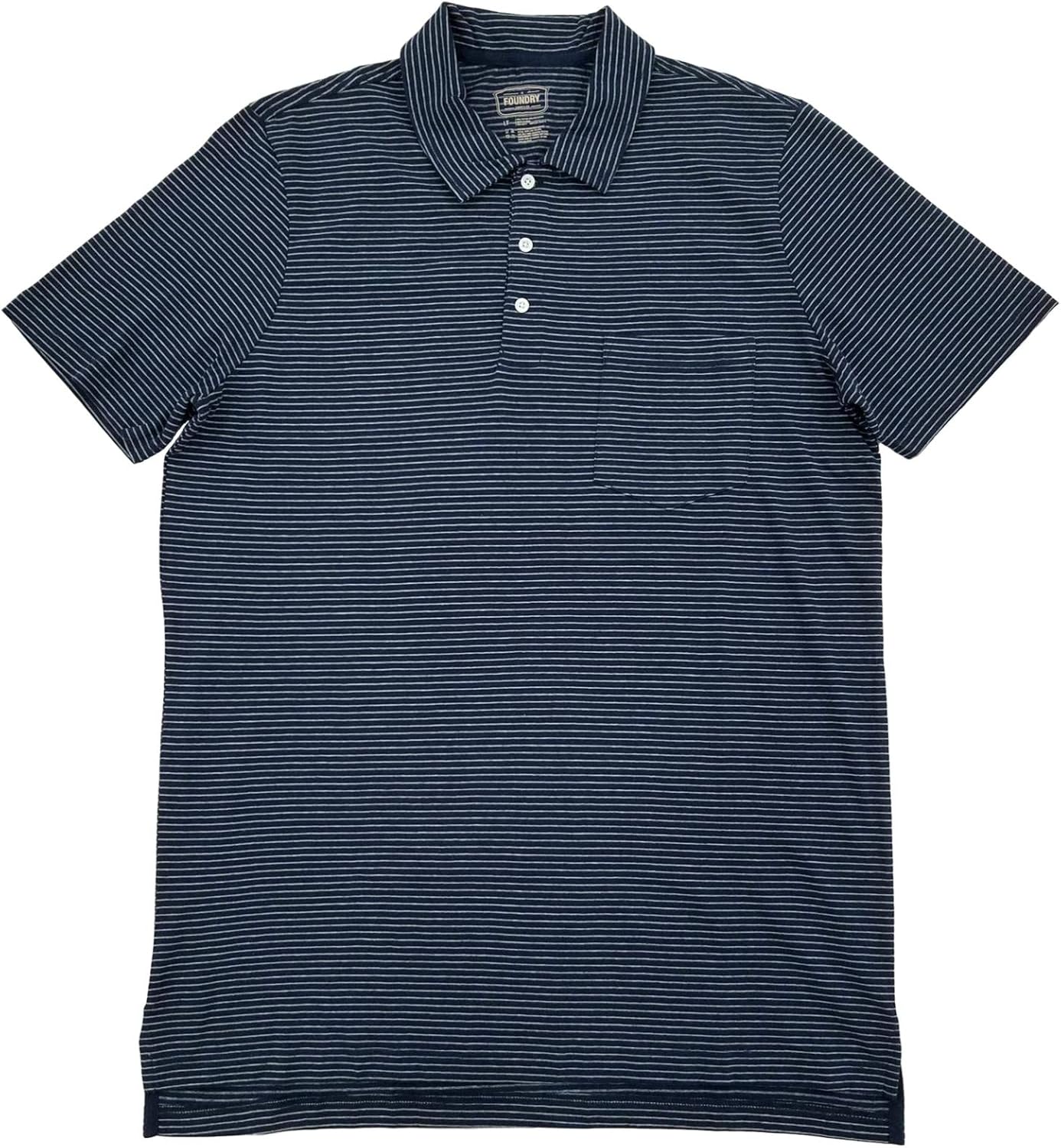 The Foundry Mens Big & Tall Navy Gray Stripe Short Sleeve Polo TShirt