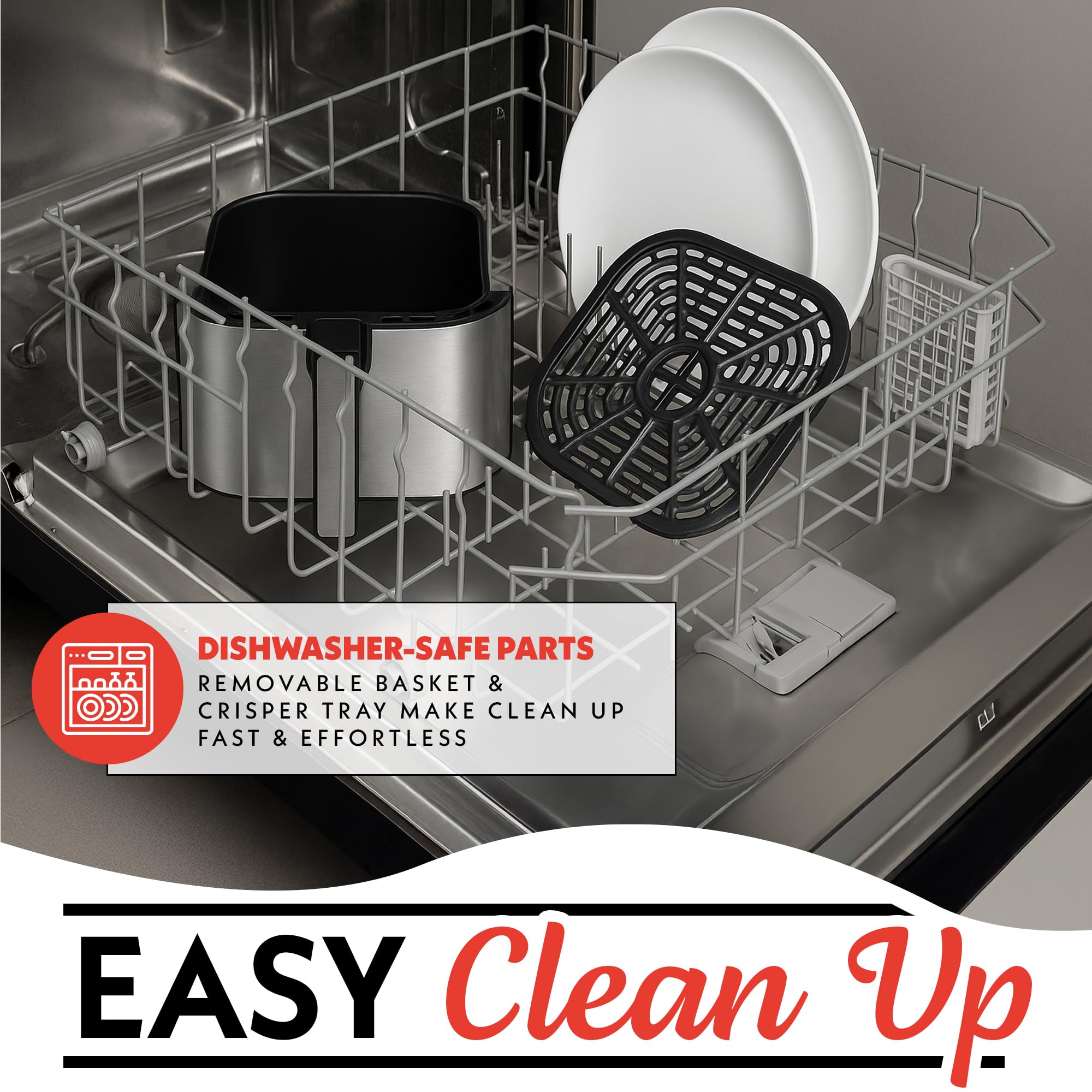 Horno freidora de aire digital Gourmia - 8 QT, tecnología FryForce 360°, 12 preajustes, pantalla táctil, cesta antiadherente XL, apto para lavavajillas, 1700 W, acero inoxidable