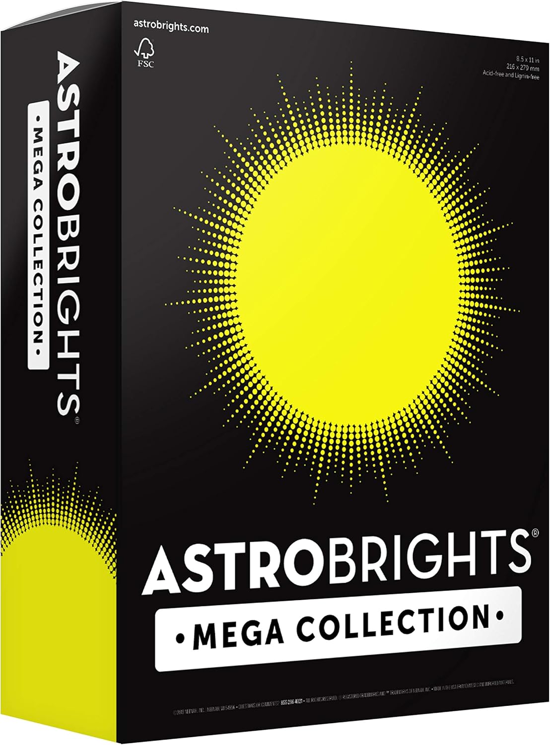 Astrobrights Mega Collection Colored Paper, 8 ½ x 11, 24 lb/89 gsm, Neon Yellow, 625 Ct. (91676)" Exclusive" - More Sheets! : Office Products
