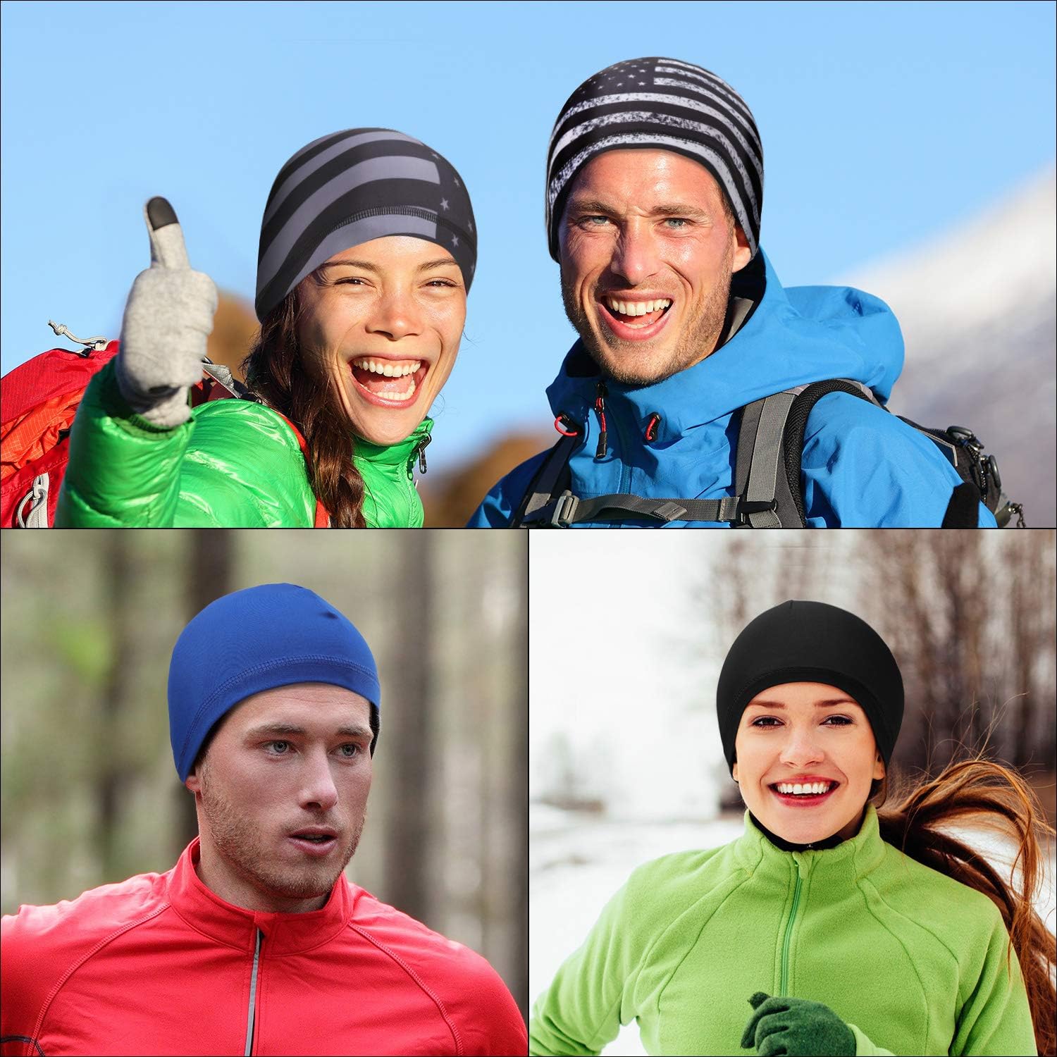 6 Pieces Skull Cap Running Hats Sweat Wicking Hats Cooling Beanie Cap Cycling Helmet Liner for Men and Women (Black, Blue, Grey): Clothing