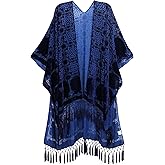 BohemyanRace Women's Coverups Burnout Velvet Cardigan Casual Outfit Long Cover Up Kimono with Tassel