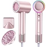 High-Speed Hair Dryer, 160,000 RPM Brushless Motor for Ultra-Fast Drying,500M Ionic Negative for Frizz Reduce, Low Noise Thermo-Control Blow Dryer with Diffuser for Curly Hair Women and Men,Rose Gold