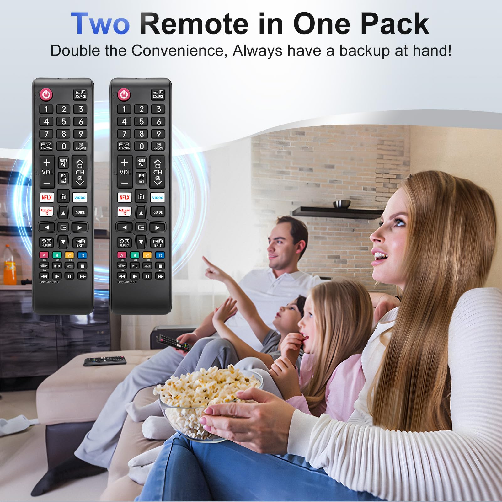 2er-Pack Universal Fernbedienung für alle Samsung Fernseher The Frame Curved Solar Crystal UHD LED HDTV Neo QLED 3D 4K 8K Smart TV Ersatz für Samsung Fernbedienung Original BN59-01315B 2