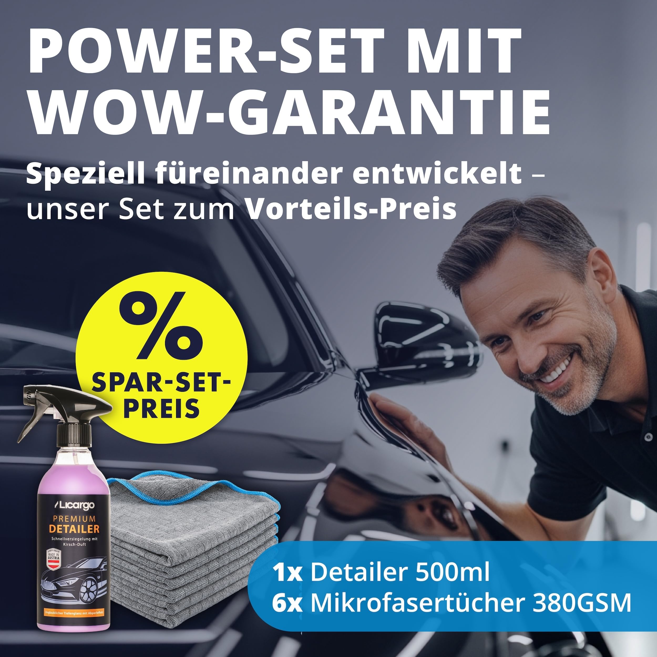 LICARGO® Detailer Auto Set 500ml inkl. 6 Premium Mikrofasertücher • Komplett-Set für Glanz & Abperleffekt • Quick Detailer Fahrzeug – Lack- & Sprühversiegelung Lackschutz gegen Wasserflecken & Schmutz 4